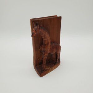 Hand Carved Wooden Giraffe Bookend